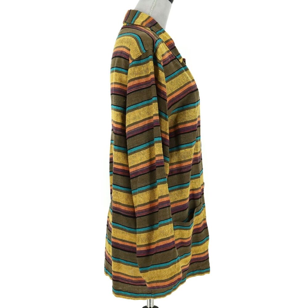 Chicos Design Jacket 1 Womens 8 Medium Silk Stripe Gold Green Shacket Vintage - Picture 6 of 14